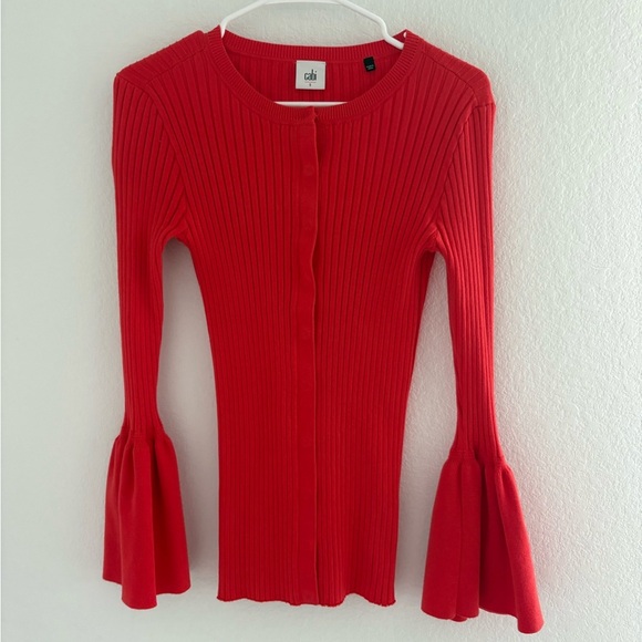 CAbi Red Ribbed Bell Sleeve Sweater - Picture 8 of 13